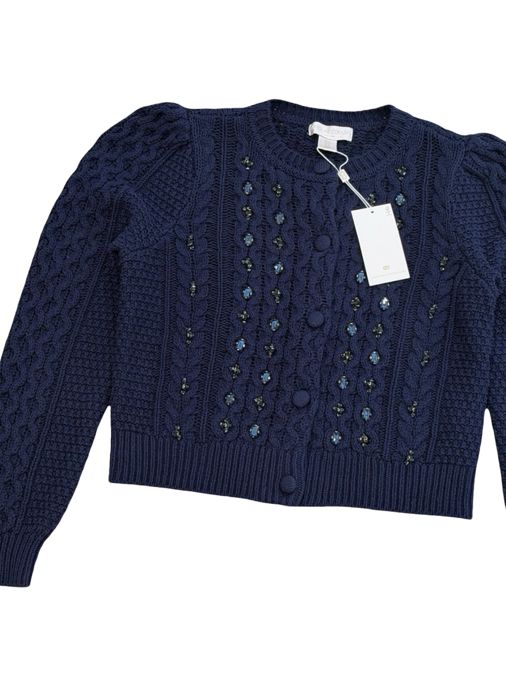 NWT Caroline Constas Cable Knit Jeweled Cardigan - Picture 3 of 7